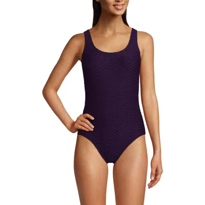 Lands' End Chlorine Resistant High Leg Soft Cup Tugless Sporty One Piece Swimsuit In Blackberry