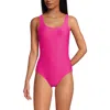 LANDS' END LANDS' END CHLORINE RESISTANT HIGH LEG SOFT CUP TUGLESS SPORTY ONE PIECE SWIMSUIT