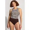 Lands' End Chlorine Resistant High Neck Racerback Midkini Swimsuit Top In Brown