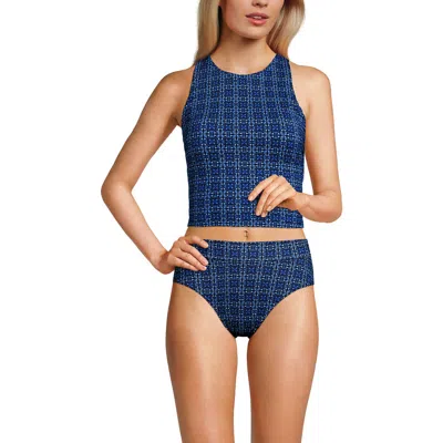 Lands' End Chlorine Resistant High Neck Racerback Midkini Swimsuit Top In Blue