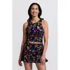 Lands' End Chlorine Resistant High Neck Racerback Midkini Swimsuit Top In Deep Sea Multi Garden Floral