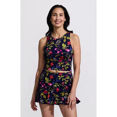 Lands' End Chlorine Resistant High Neck Racerback Midkini Swimsuit Top In Deep Sea Multi Garden Floral