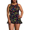 Lands' End Plus Size High Neck Racerback Tankini Top In Deep Sea Multi Garden Floral