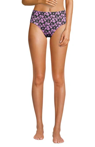 Lands' End Chlorine Resistant Mid Rise Classic Bikini Bottoms In Olive Green Pansy Floral