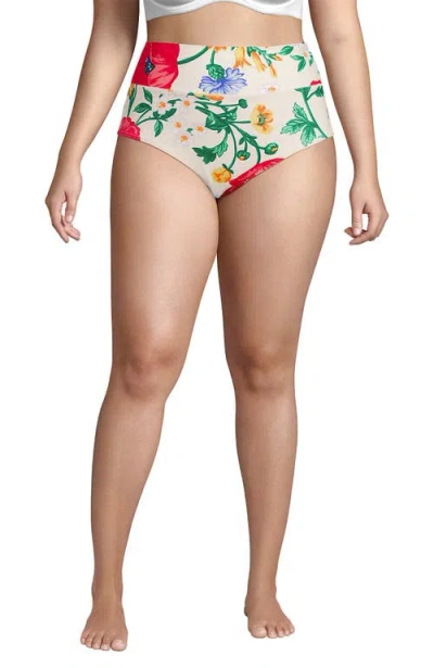 Lands' End Chlorine Resistant Pinchless High Waisted Bikini Bottoms In Multi