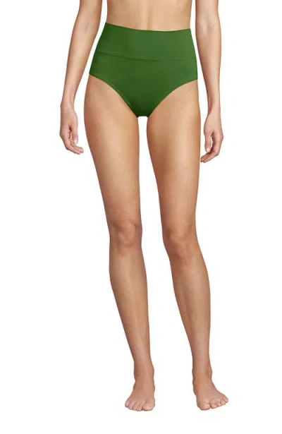 Lands' End Chlorine Resistant Pinchless High Waisted Bikini Bottoms In Green