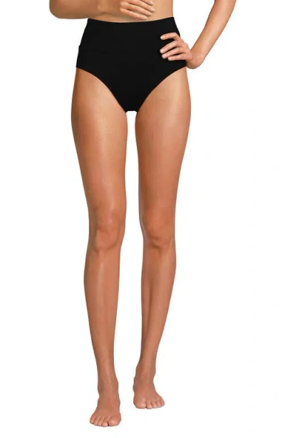 Lands' End Chlorine Resistant Pinchless High Waisted Bikini Bottoms In Black