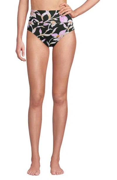 Lands' End Chlorine Resistant Pinchless High Waisted Bikini Bottoms In Black