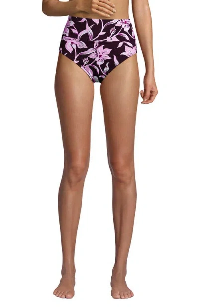 Lands' End Chlorine Resistant Pinchless High Waisted Bikini Bottoms In Purple