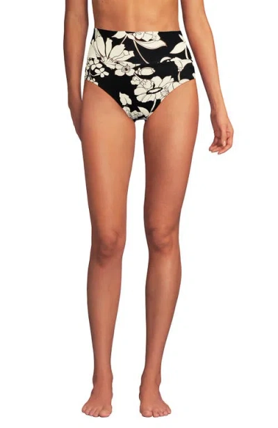 Lands' End Chlorine Resistant Pinchless High Waisted Bikini Bottoms In Black