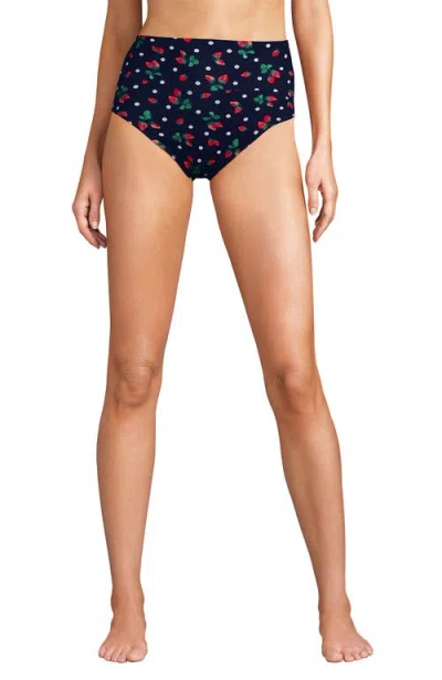 Lands' End Chlorine Resistant Pinchless High Waisted Bikini Bottoms In Blue
