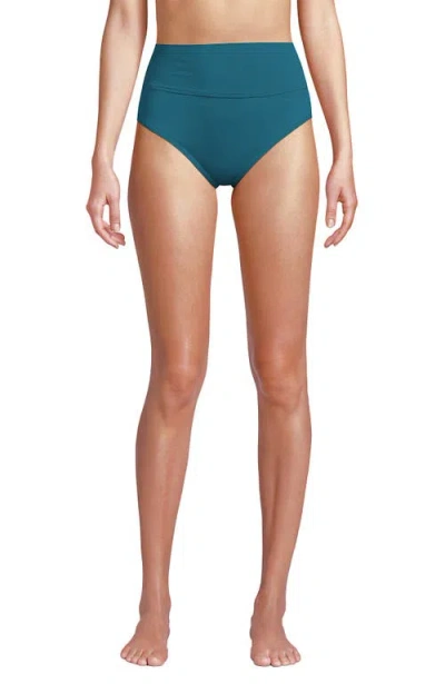 Lands' End Chlorine Resistant Pinchless High Waisted Bikini Bottoms In Blue