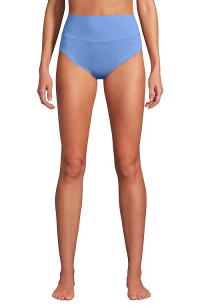 Lands' End Chlorine Resistant Pinchless High Waisted Bikini Bottoms In Blue