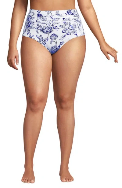 Lands' End Chlorine Resistant Pinchless High Waisted Bikini Bottoms In Blue