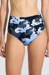 Lands' End Chlorine Resistant Pinchless High Waisted Bikini Bottoms In Deep Sea Navy Lilies
