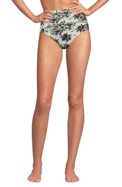 Lands' End Chlorine Resistant Pinchless High Waisted Bikini Bottoms In Egret White Tropical Scene