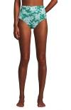 Lands' End Chlorine Resistant Pinchless High Waisted Bikini Bottoms In Emerald/white Romatic Floral