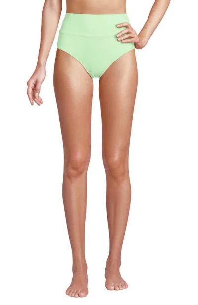 Lands' End Chlorine Resistant Pinchless High Waisted Bikini Bottoms In Icy Mint Green