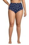 Lands' End Plus Size Pinchless High Waisted Bikini Bottoms In Navy/white Flowering Vine