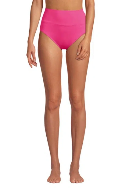 Lands' End Chlorine Resistant Pinchless High Waisted Bikini Bottoms In Pink