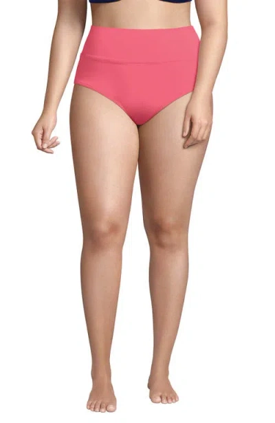 Lands' End Chlorine Resistant Pinchless High Waisted Bikini Bottoms In Pink