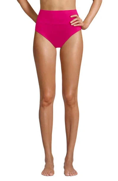 Lands' End Chlorine Resistant Pinchless High Waisted Bikini Bottoms In Pink