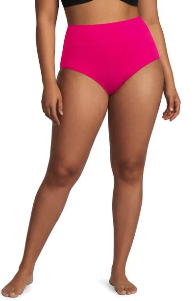 Lands' End Chlorine Resistant Pinchless High Waisted Bikini Bottoms In Pink
