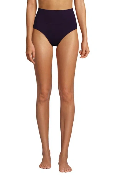 Lands' End Chlorine Resistant Pinchless High Waisted Bikini Bottoms In Purple