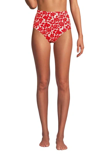Lands' End Chlorine Resistant Pinchless High Waisted Bikini Bottoms In Red