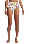 Lands' End Chlorine Resistant Pinchless High Waisted Bikini Bottoms In White Multi Garden Floral