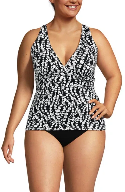 Lands' End Chlorine Resistant Plunge X-back Tankini Swimsuit Top In Black