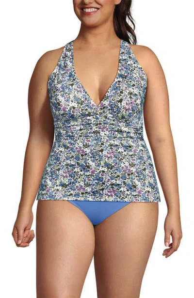 Lands' End Chlorine Resistant Plunge X-back Tankini Swimsuit Top In Multi