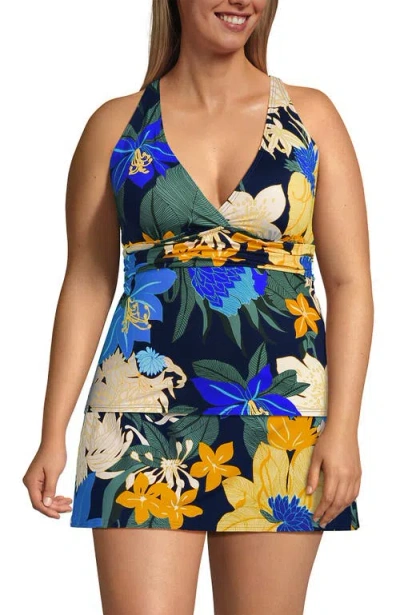Lands' End Chlorine Resistant Plunge X-back Tankini Swimsuit Top In Blue