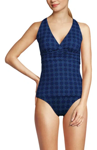 Lands' End Chlorine Resistant Plunge X-back Tankini Swimsuit Top In Blue