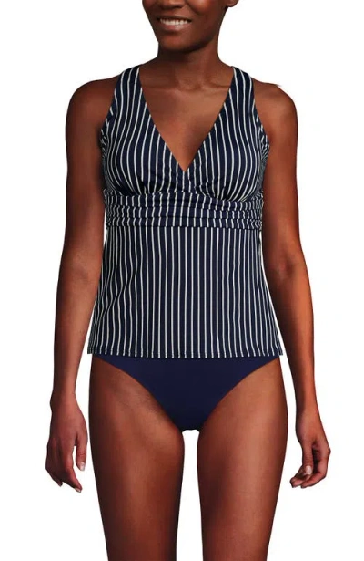 Lands' End Chlorine Resistant Plunge X-back Tankini Swimsuit Top In Blue