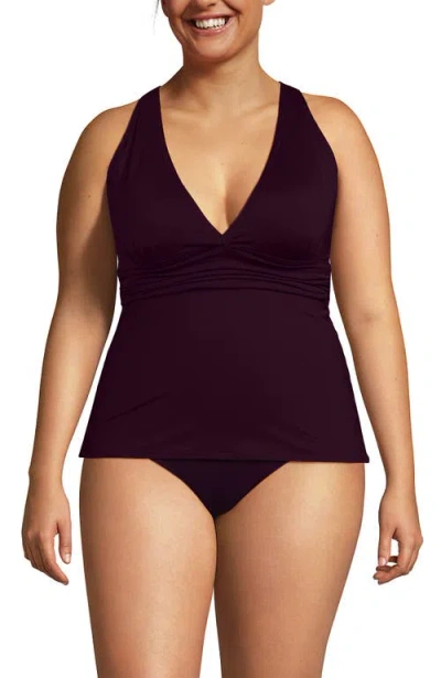 Lands' End Chlorine Resistant Plunge X-back Tankini Swimsuit Top In Burgundy