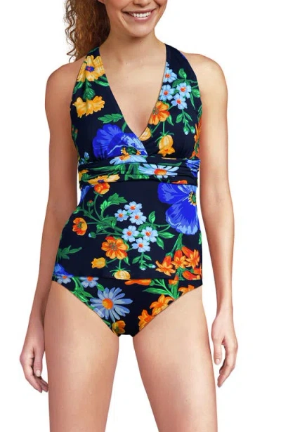 Lands' End Chlorine Resistant Plunge X-back Tankini Swimsuit Top In Multi