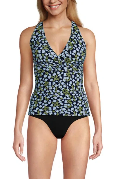 Lands' End Chlorine Resistant Plunge X-back Tankini Swimsuit Top In Multi