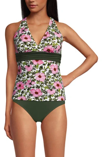 Lands' End Chlorine Resistant Plunge X-back Tankini Swimsuit Top In Multi