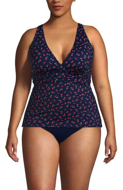 Lands' End Chlorine Resistant Plunge X-back Tankini Swimsuit Top In Multi