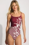 Lands' End Chlorine Resistant Scoop Neck High Leg Tugless Tank Thin Strap One Piece Swimsuit Adjusta