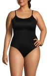 Lands' End Chlorine Resistant Scoop Neck High Leg Tugless Tank Thin Strap One Piece Swimsuit Adjusta In Black