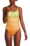 Lands' End Chlorine Resistant Scoop Neck High Leg Tugless Tank Thin Strap One Piece Swimsuit Adjusta In Icy Mint/orange Ombre