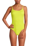 Lands' End Chlorine Resistant Scoop Neck High Leg Tugless Tank Thin Strap One Piece Swimsuit Adjusta In Sunlight Lime