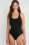 Lands' End Chlorine Resistant Scoop Neck X-back High Leg Soft Cup Tugless Sporty One Piece Swimsuit In Black