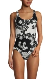 Lands' End Chlorine Resistant Scoop Neck X-back One Piece Swimsuit In Black Floral Shadow