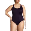 Lands' End Chlorine Resistant Scoop Neck X-back High Leg Soft Cup Tugless Sporty One Piece Swimsuit In Blackberry