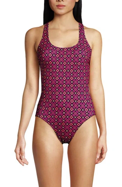 Lands' End Chlorine Resistant Scoop Neck X-back One Piece Swimsuit In Bright Magenta Shine