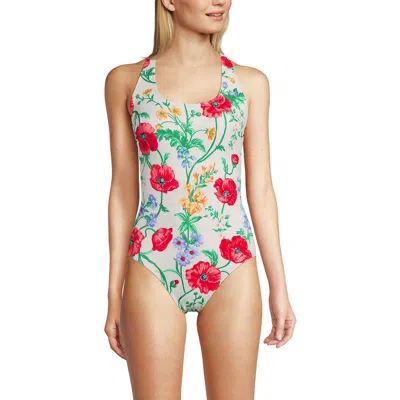Lands' End Chlorine Resistant Scoop Neck X-back High Leg Soft Cup Tugless Sporty One Piece Swimsuit In Brown
