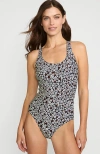 Lands' End Chlorine Resistant Scoop Neck X-back One Piece Swimsuit In Deep Sea Navy Ditsy Floral